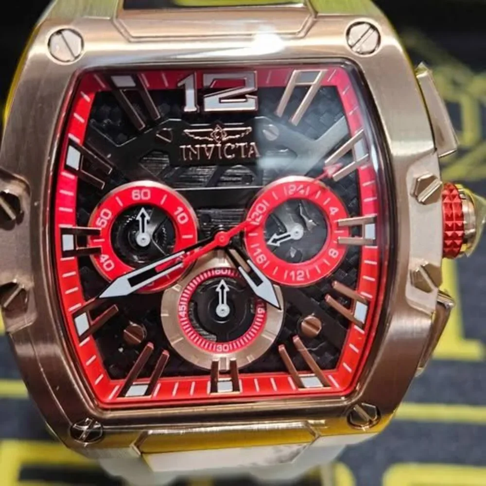 Invicta Racing Men's Model 48471 Chronograph Watch Gold Red White Silicone Band